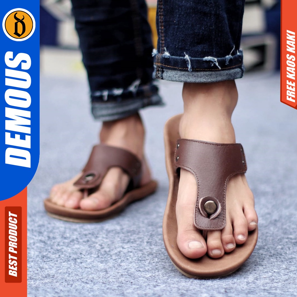 DEMOUS CLOVERS Sandal Jepit Kulit Asli KeKinian Sendal Casual