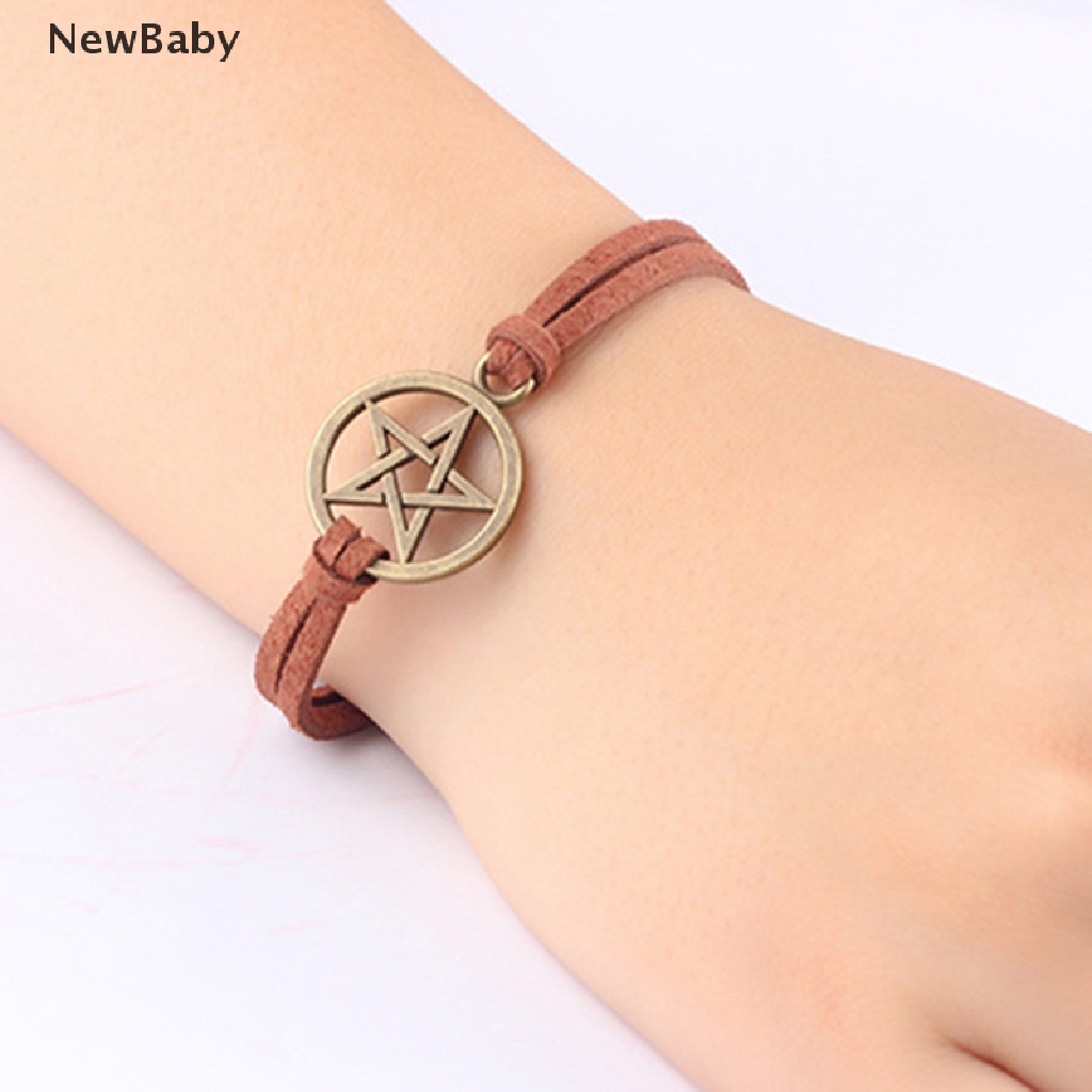 Newbaby Gelang Tangan Tali Coklat Liontin Pentagram Perunggu Retro Untuk Wanita