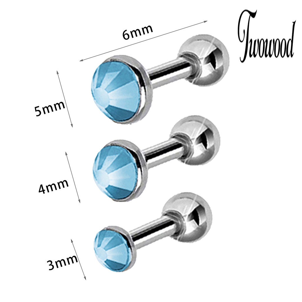 3pcs / Set Anting Stud Berlian Imitasi Bentuk Bulat Bahan Stainless Steel Untuk Wanita