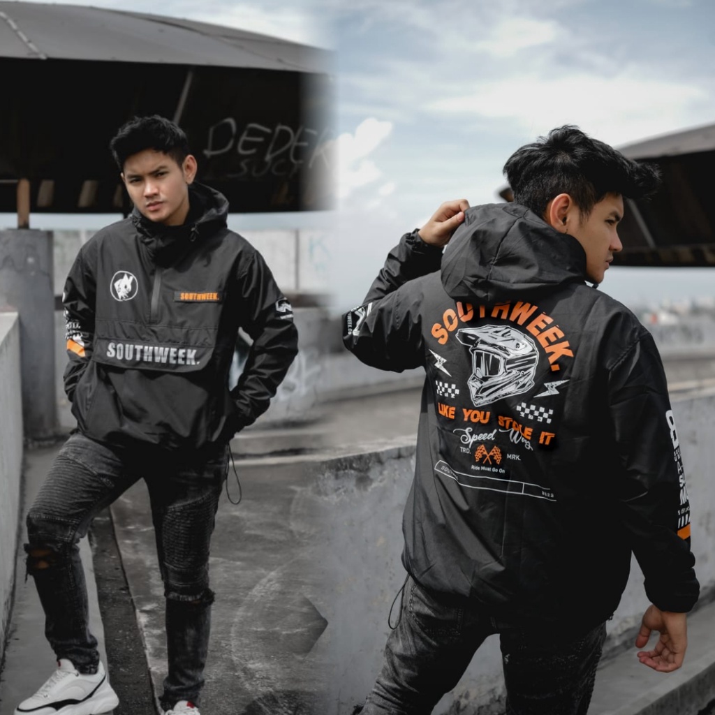 JAKET PRIA-JAKET CAGOULE PRIA MURAH-JAKET SALVIO HEXIA-JAKET ORIGINAL-JAKET DISTRO-JAKET PARASIT-Jaket Cagoule Pria-HITAM SOUTHWEEK