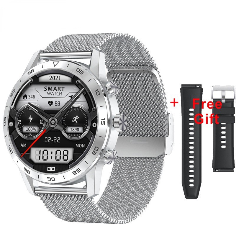 DT NO.1 KK70 DT70 Smart Watch Full Touch Screen Heart rate Monitor BT Call Smartwatch-Silver steel