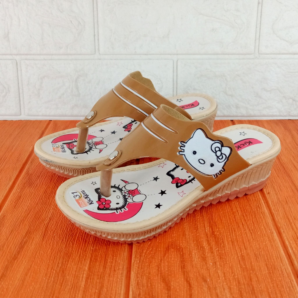 Sandal Jepit Anak Wedges NINNDY Hello Kitty Hak 4,5cm Size 26-35 Cream