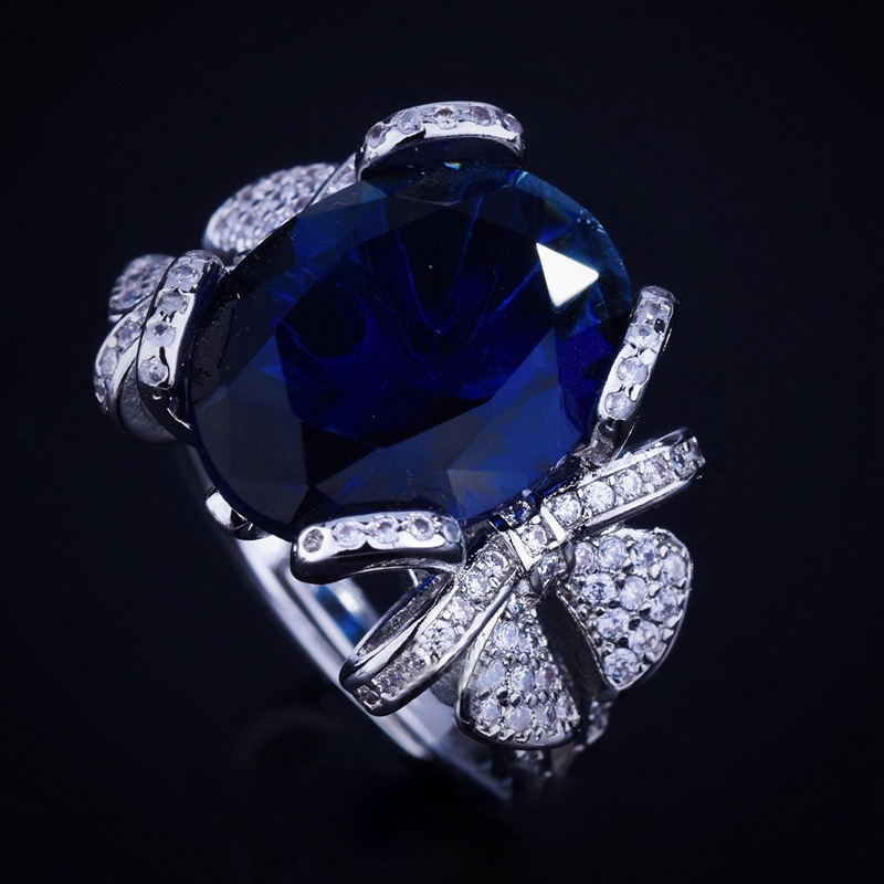 Cincin Desain Pita Besar Hias Zircon Biru Untuk Wanita