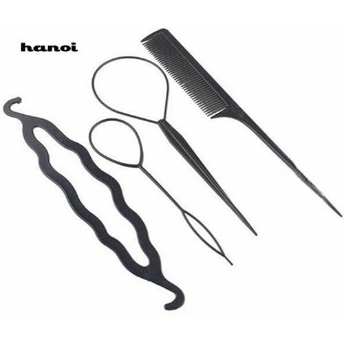 Han_ 4Pcs / Set Alat Bantu Pembuat Sanggul / Kepang Rambut Untuk Aksesoris Wanita