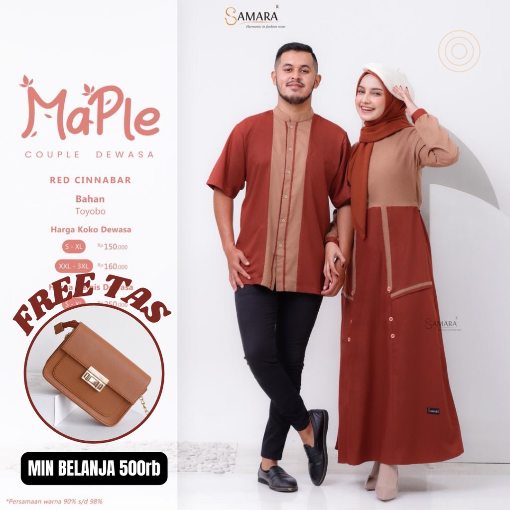 Gamis couple pasangan suami istri terbaru 2022 baju seragam keluarga sarimbit samara kekinian Maple 