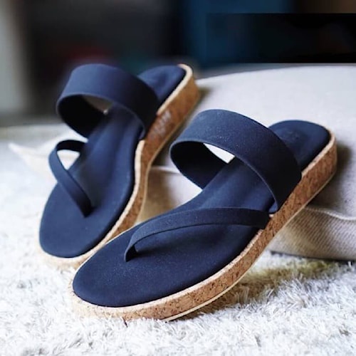 Sandal sendal Selop Slop Wedges Hak Datar Model Tali Jepit Slip On Slide Gaya Kasual Casual Formal S