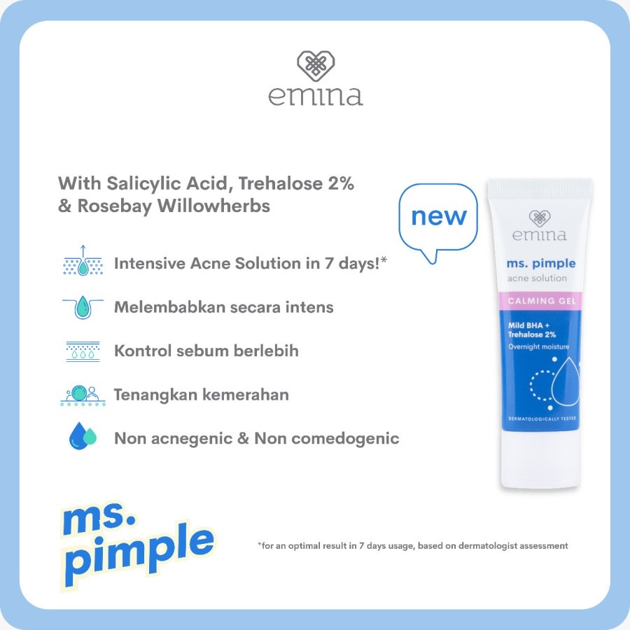 ★ BB ★ Emina Ms Pimple Acne Solution Calming Gel 20 ml - Emina Pelembab Wajah