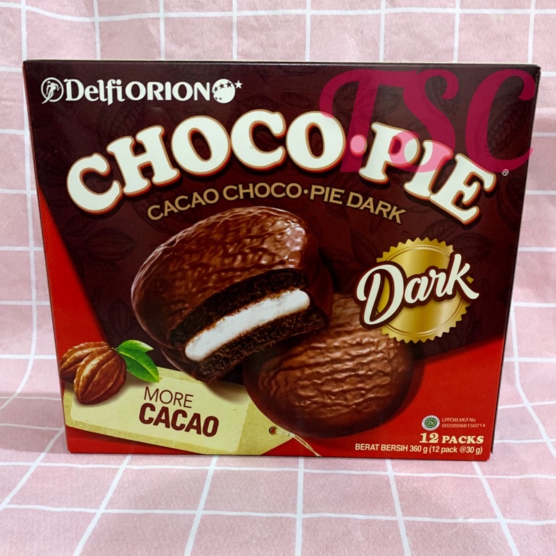 

Delfie Orion Choco Pie Cacao Chocopie Dark Chocolate / marshmallow 12 pcs / Soft Cake / Chocolate / Keik / Salut Cokelat