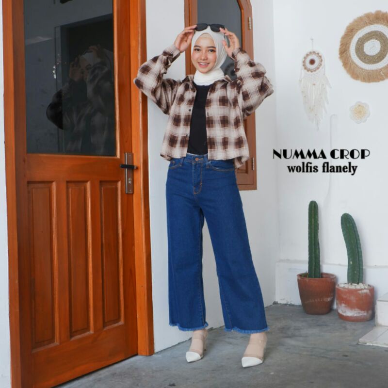 BLOUSE TARTAN LENGAN BALON MIZU KOREAN STYLE | KEMEJA MODEL FLANEL WANITA NUMMA-6