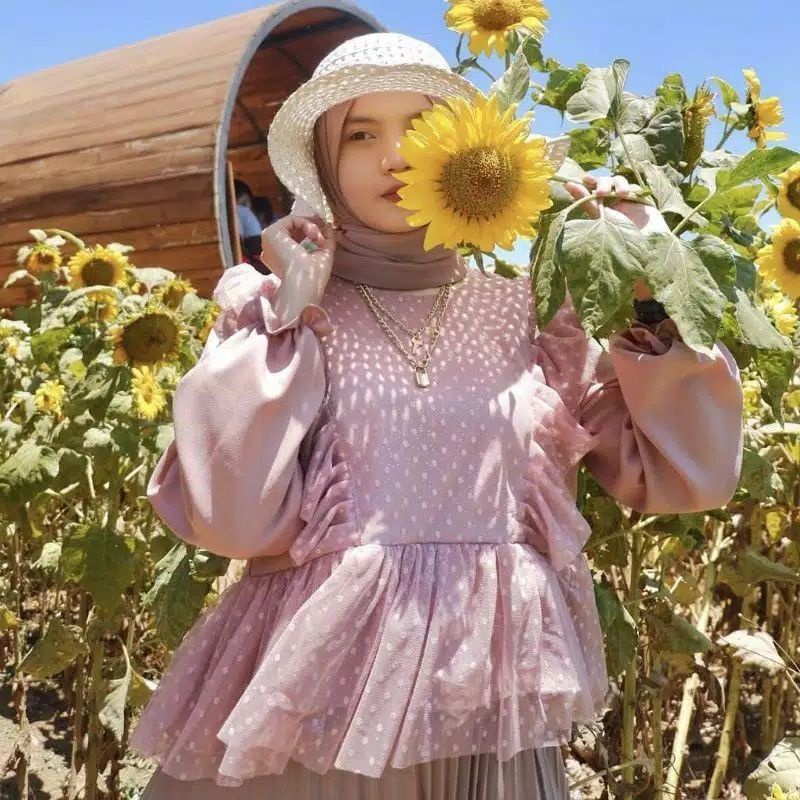 [READY STOK] BLOUSE TILE POLKA ATASAN WANITA ANNISA BLOUSE VINTAGE LACE KEKINIAN ALA SELEBGRAM JUMBO / BLOUSE KONDANGAN JUMBO / BLOUSE LEBARAN 2022-Dusty