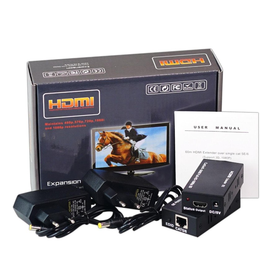 Extender HDMI 60m over kabel lan cat6/cat5