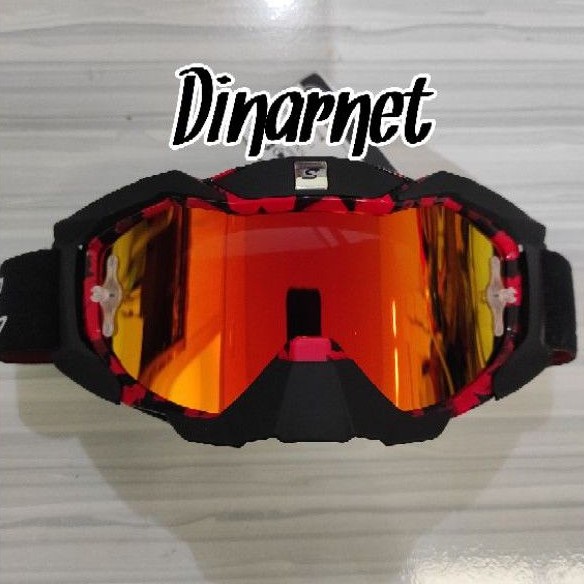 Kacamata Goggle Helm Cross Snail Mx36 Motif Warna Merah Kaca Retro