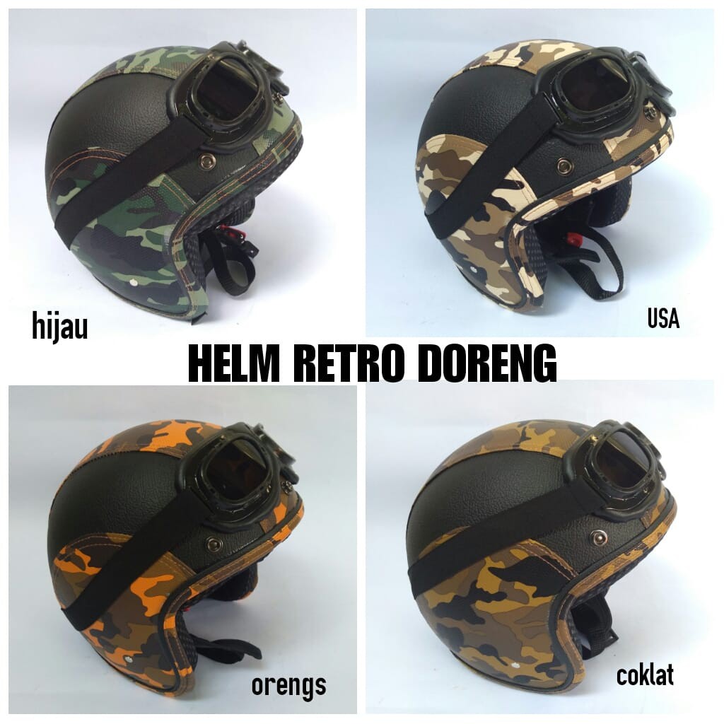 Helm Retro Kulik Klasik  Doreng Kacamata Goggle