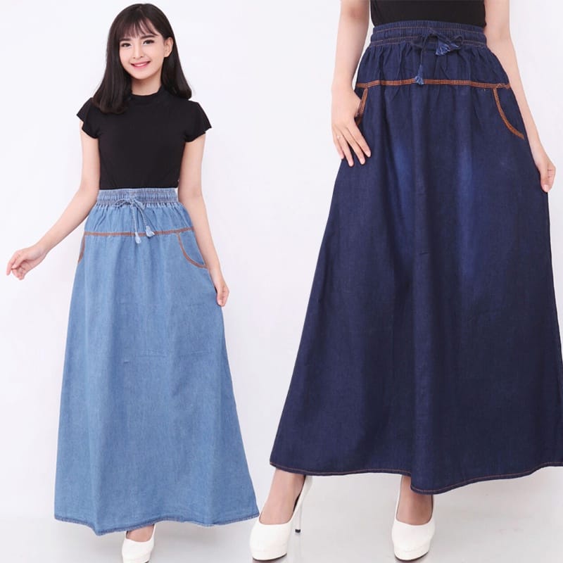Rok Jeans Wanita Panjang Oversize Jeans Skirt Original