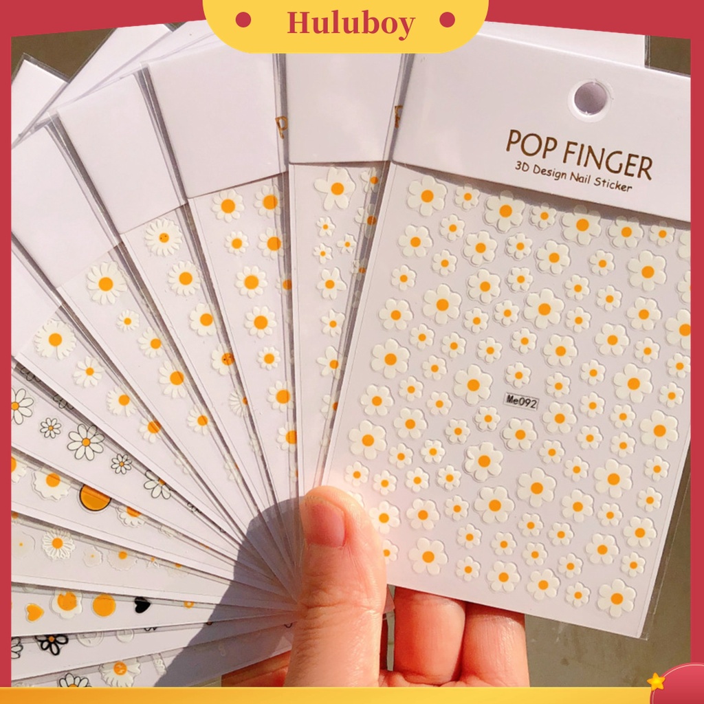 Huluboy Huluboy♡ Stiker Kuku 3D Motif Bunga Matahari Warna Putih Kuning Untuk Wanita