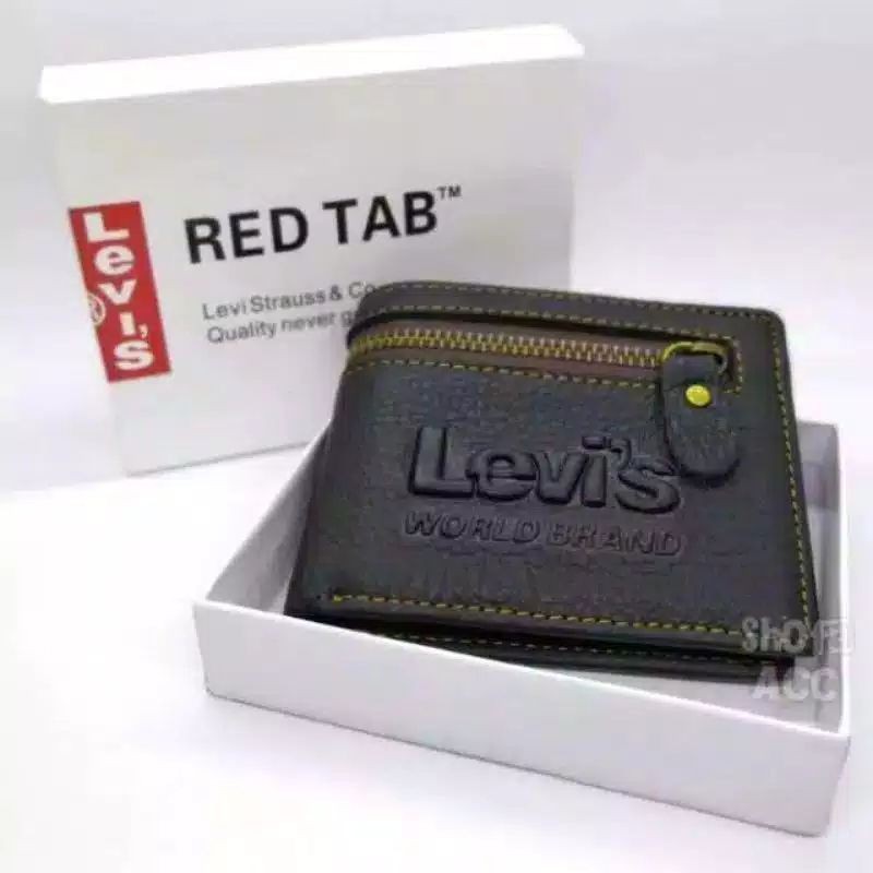 DOMPET Lelaki COWOK KULIT ASLI DUBLE RESLETING RED TAB LEVIS / INDUSTRI LOKAL