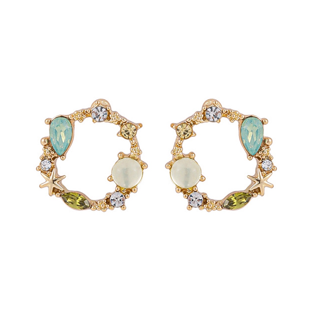 Hu Hu Hu Hu Hu Alat Bantu Pasang Kacamata♡ 1 Pasang Anting Stud Bentuk Lingkaran Geometris Bahan Alloy Aksen Berlian Imitasi