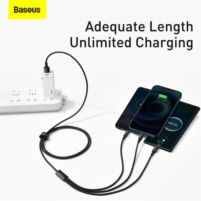 BASEUS Kabel 3in1 Tungsten Gold 1for3 FastCharge USB to M L C 3.5A 1.5m - CAMLTWJ