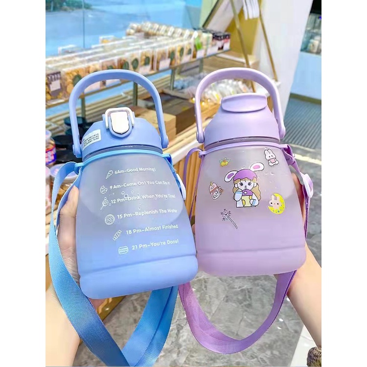 KJ-100 BOTOL MINUM VIRAL MOTIVASI PENANDA WAKTU + STIKER  / BOTOL BIG BELLY GRADASI DOFF 1.3 LITER 1300ML KJ100
