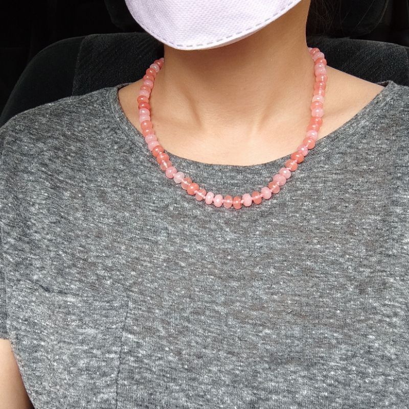 Pink Rose Quartz Gemstone Necklace | Kalung Gemstone Crystal Rose Quartz