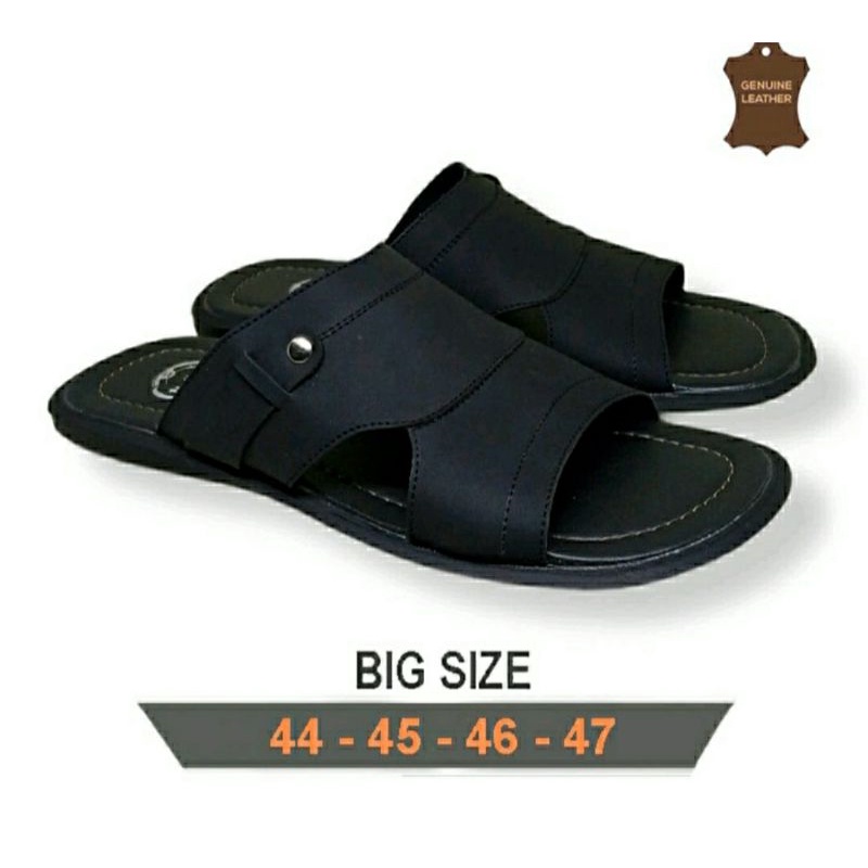 Sandal Big Size Pria 44-47 / Sendal Slide Kulit Warna Hitam JUMBO Ori, 44