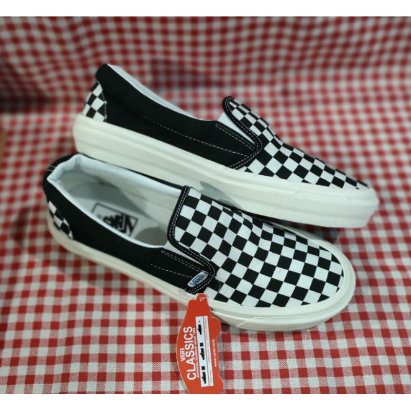 SEPATU VANS SLIP ON CHCKERBOARD BLACK OG SEPATU PRIA SNEAKER WANITA SEPATU TANPA TALI