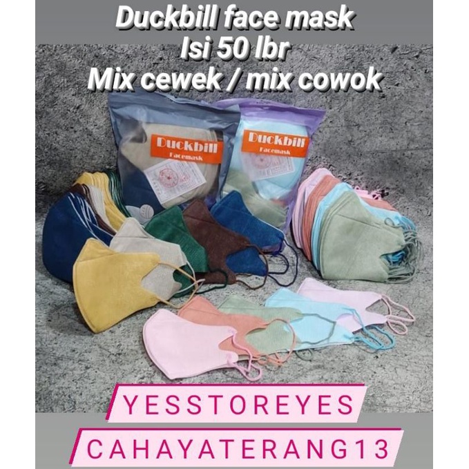 Ready masker duckbill MIX WARNA CEWEK.COWOK face mask dewasa warna hitam putih isi 50 pcs per box