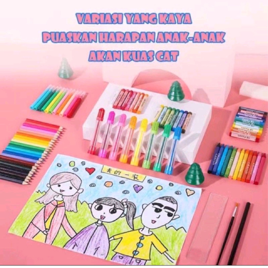 

Crayon Anak Set 208 Pcs Alat Menggambar Melukis Mewarnai Anak-Anak Set Alat Krayon Pastel Color Warna
