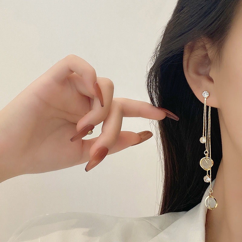 Shuling S925 Silver Needle Korean version Tassel Earrings Fashion Opal Long Earrings Super Cute Zircon Earrings