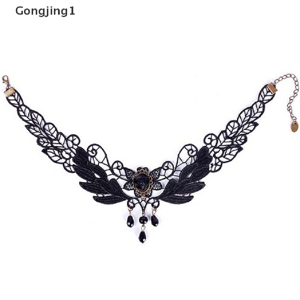 Gongjing1 Kalung Choker Lace Lolita Liontin Bunga Mawar Hitam Untuk Wanita