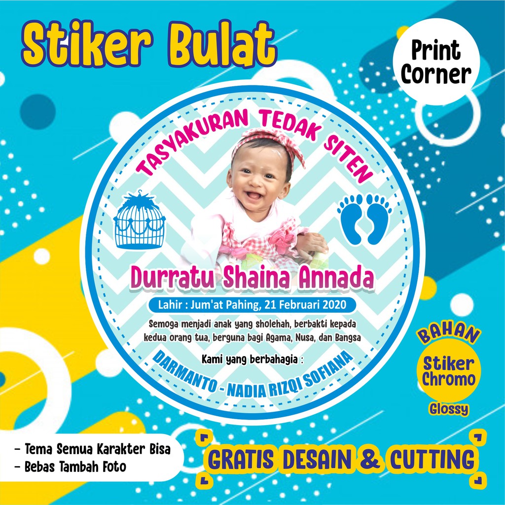 Stiker Bulat Produk / Syukuran / Khitan / Aqiqoh / Tedak Siten / Tasyakuran / Dundunan [Free Desain]