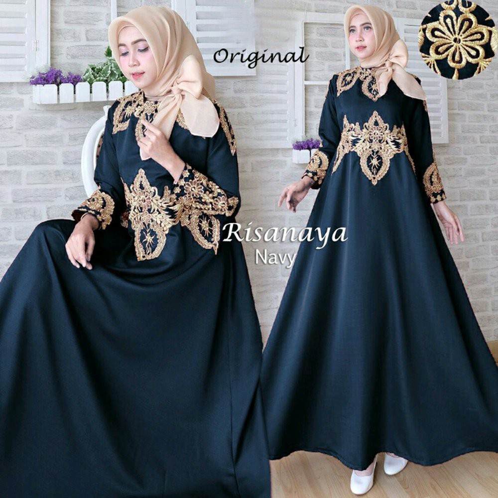 TERLARIS Gamis Pesta Risanaya Navy muslimah