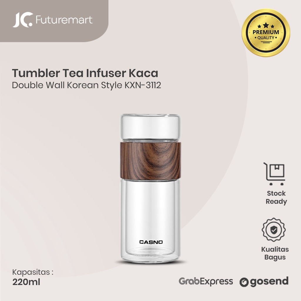 TUMBLER TEH KACA DOUBLE WALL 220ML TEA INFUSER KOREAN STYLE KXN-3112