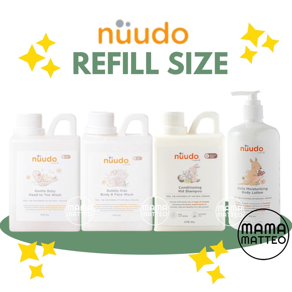 NUUDO Refill Size 475ml Gentle Baby Head to Toe Wash / Bubbly Kids Body &amp; Face Wash / Conditioning Kids Shampoo / Daily Moisturizing Body Lotion / BANDUNG