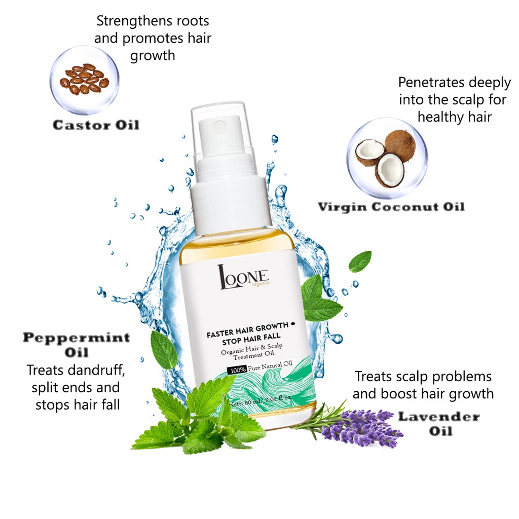 LOONE HAIR OIL WITH PEPPERMINT - Serum Minyak Penumbuh Rambut 100% Natural Oil