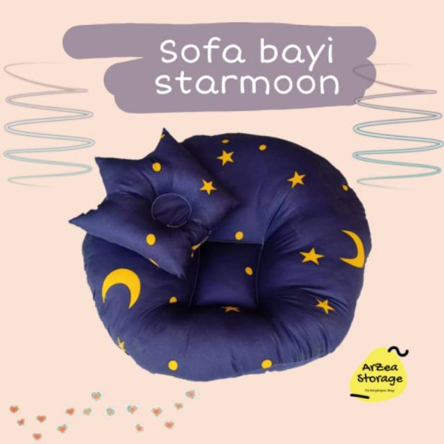 sofa bayi / tempat tidur bayi / baby launcer free tas mika dan bantal mahkota bulan bintang navy