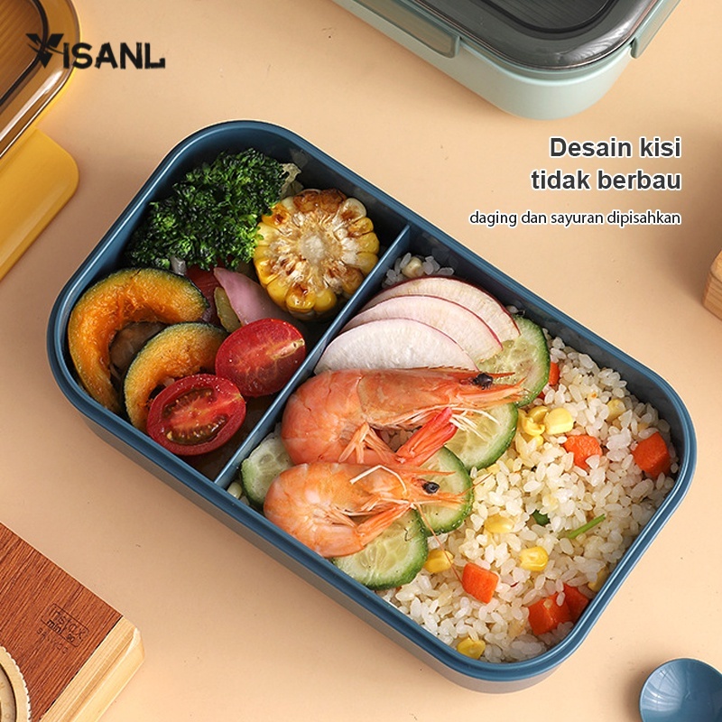 Lunch Box Bento / Kotak Makan / Jerami Kotak Bekal Bersekat / Anti Bocor + Sendok Dan Sumpit memiliki