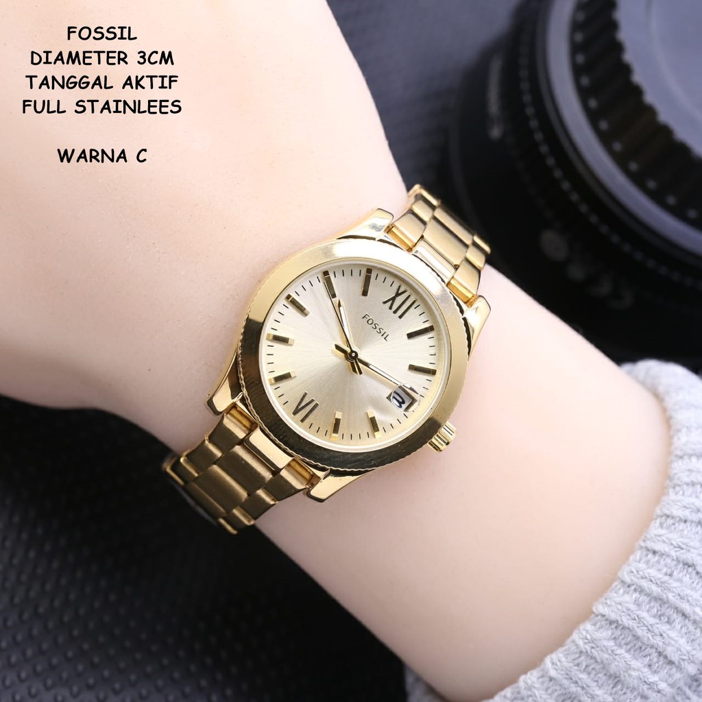 JAM TANGAN WANITA FASHION RANTAI BODY BULAT TANGGAL AKTIF