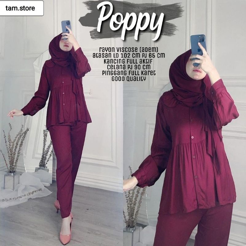 SETELAN PIYAMA WANITA PREMIUM HIGH QUALITY // LD 100 - 110 ONE SET RAYON MOTIF BARU // SET RAYON-Poppy maroon set