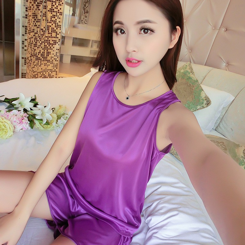 Baju Tidur Satin SLEEVELESS SET (Baju Celana) Pakaian Wanita Women Silk Korea Fashion Piyama Pyjama