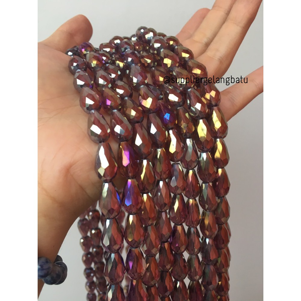 kristal Tetes ceko 15mm x 10mm METALLIC BROWN PURPLE cokelat PREMIUM bahan craft supplier aksesoris