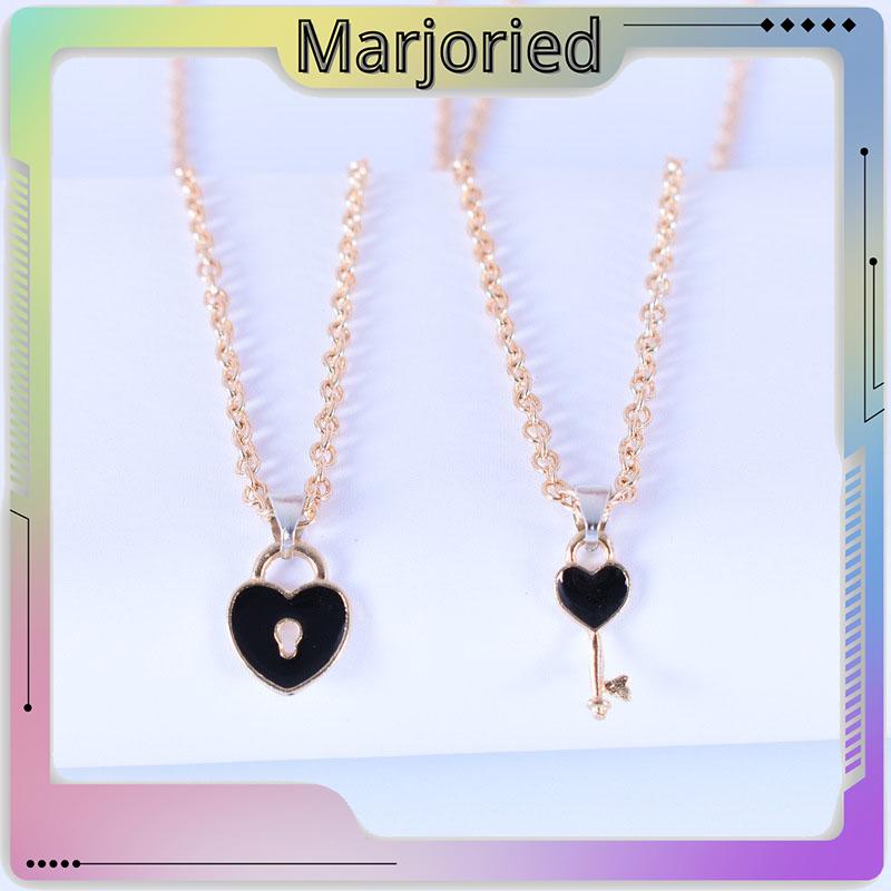 2 Pcs Fashion Wanita Trendi Kunci Liontin Link Rantai Kalung Hati Pasangan Pecinta Kalung-MJD