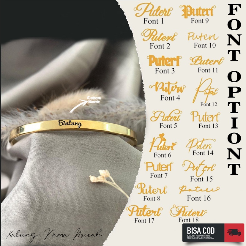 Gelang nama etsa titanium anti karat FREE CUSTOM FONT aksesoris wanita  | BINTANG