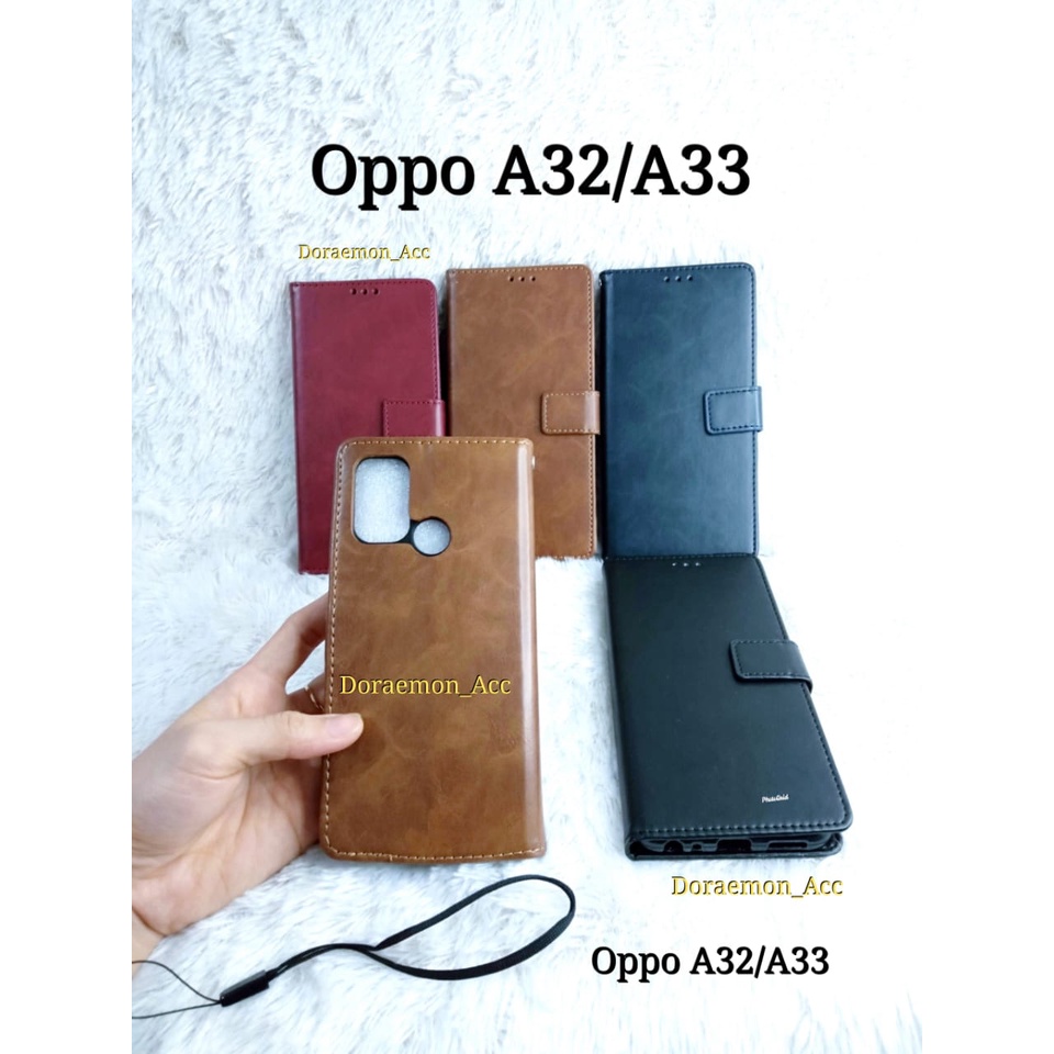 Leather Case Kulit Oppo A32 2020 Wallet Casing - Sarung Kulit Dompet