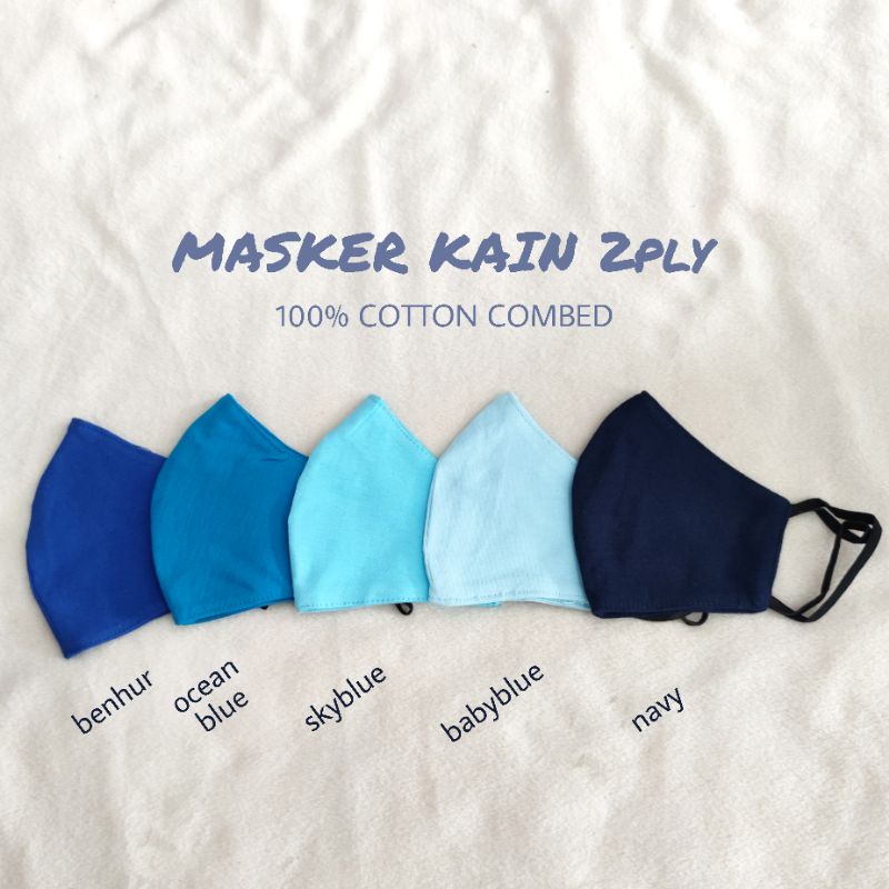 Tokobajumu Masker Kain Non Medis polos Katun 2 Ply warna biru