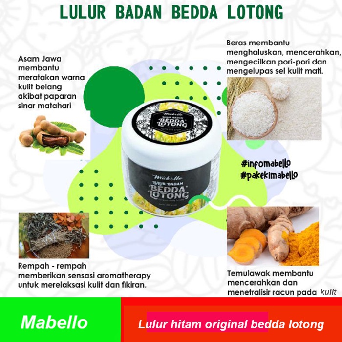 MABELLO lulur pemutih badan lulur hitam untuk badan lulur beda lotong lulur bedda lontong mabelo original 99%halal sudah BPOM