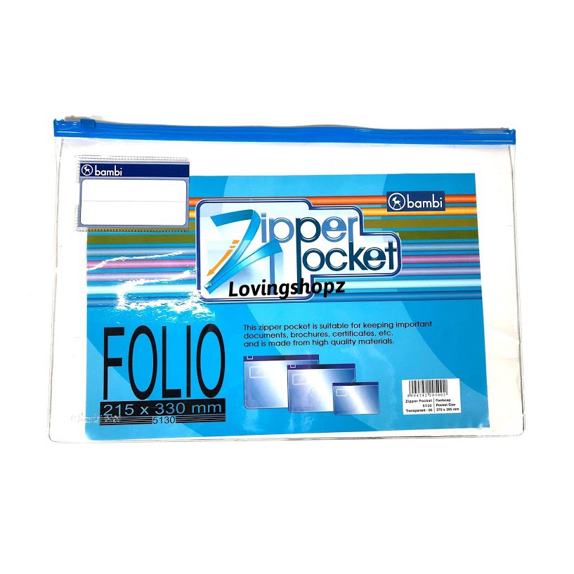 

Zipper Pocket Bambi Ukuran Folio F4