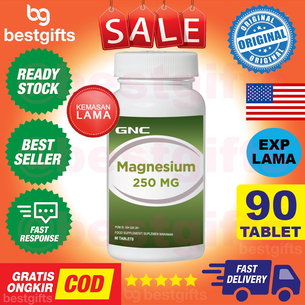 GNC MAGNESIUM 250 MG VITAMIN ASAM BASA TUBUH TULANG OSTEOPOROSIS DEPRESI KELELAHAN OTOT 90 TABLET