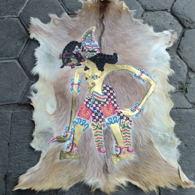 (BISA COD) LUKISAN LEMBARAN WAYANG KULIT RADEN WERKUDARA BIMA KULIT KAMBING FULL BODY 77x55 cm