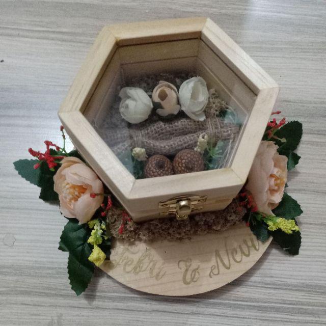 Ready Stock! Ring Bearer, Ring Box, Kotak Cincin, Seserahan -  Rustic Dengan Nama.